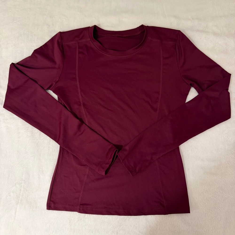 Burgundy Long Sleeve Athletic Top with Thumbholes Womens Medium